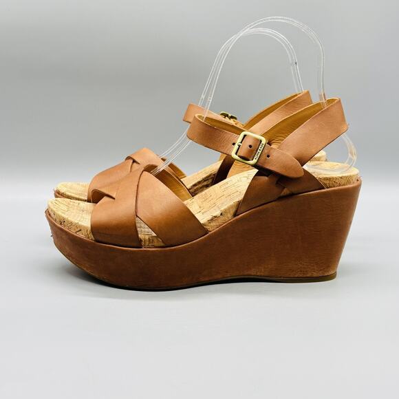 Kork Ease Sandal Womens 8 Brown Leather Wedge Platform Ankle Strap Buckle Shoes - Picture 4 of 11